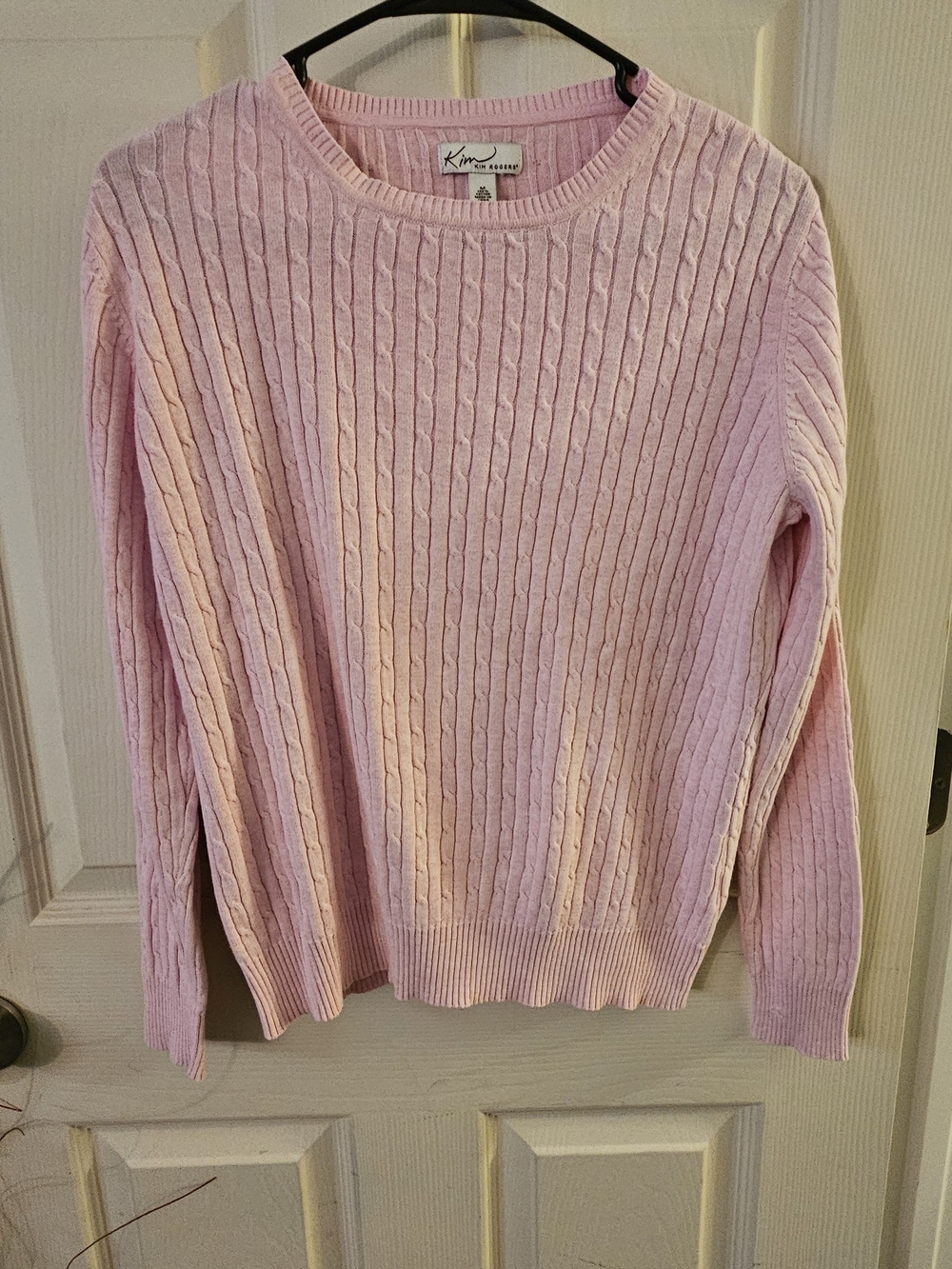 Kim Rogers Light Pink Cable Crewneck Sweater